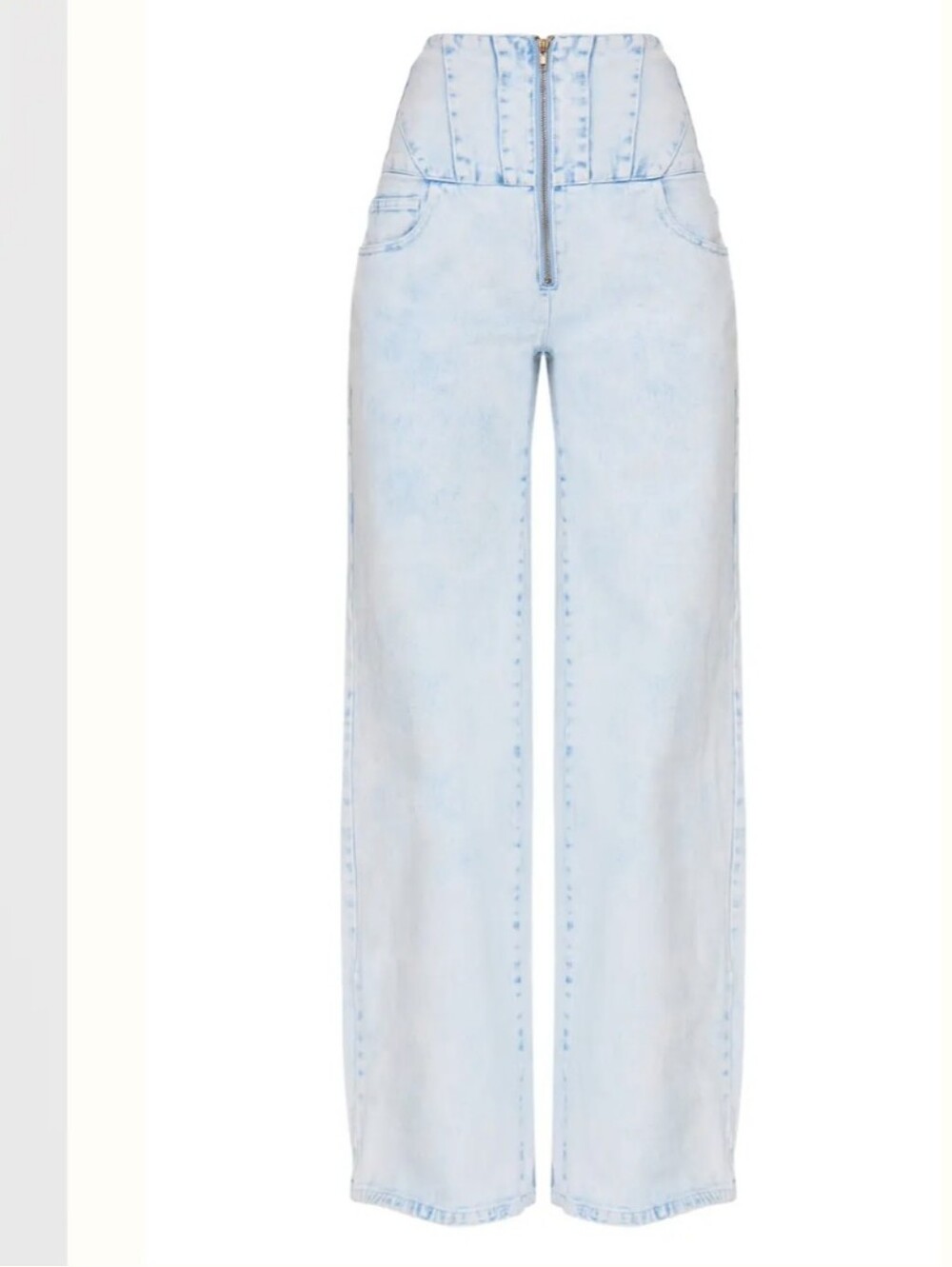 PrettyLittleThing Light Blue Acid Wash Seam Detail Corset Waist Wide Leg Jean 10